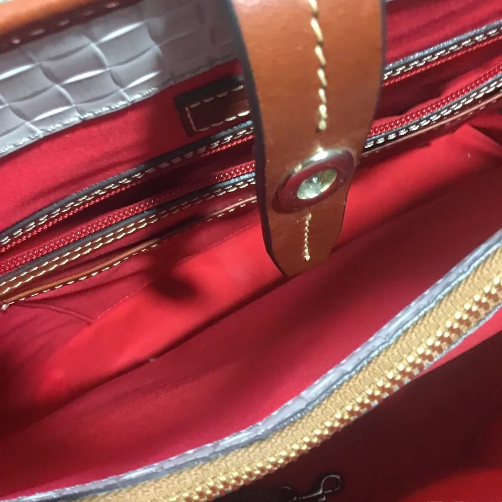 Dooney & Bourke Weave Tote Tan Leather Trim Logo Shoulder Bag
